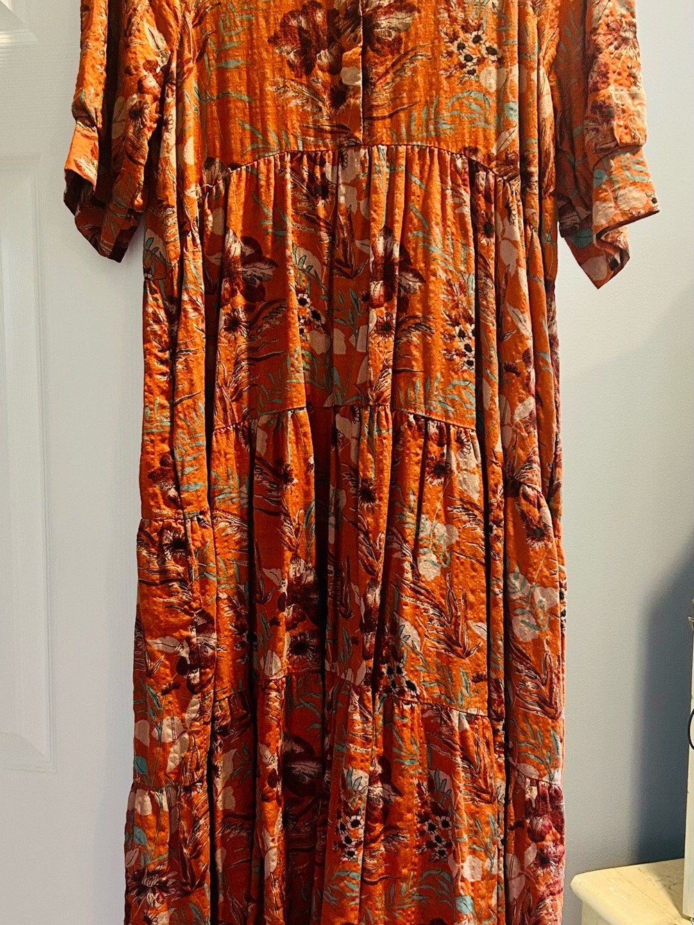 Natural Life Rust Floral Tiered Midi Dress - Orange Floral